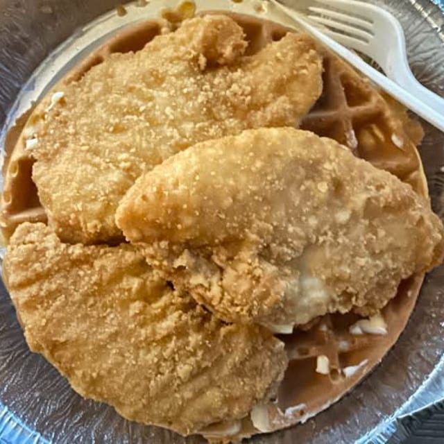 Waffle with Fried Chicken Tenders.