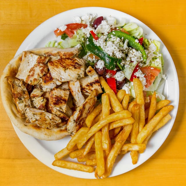 Chicken Souvlaki Sandwich Platter.